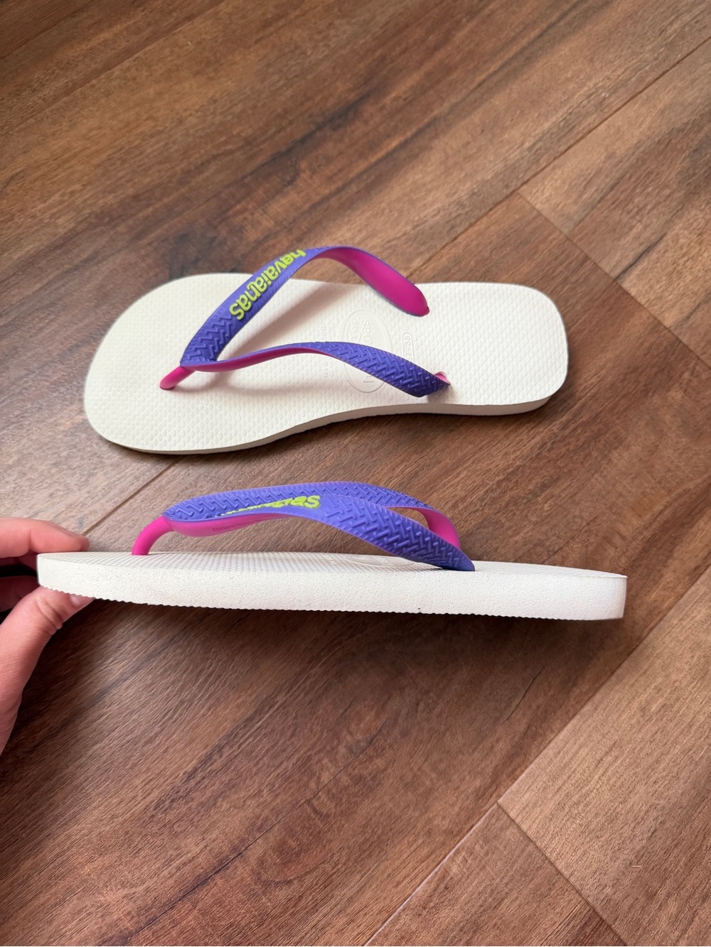 Havaianas White Flip Flops with Purple and Pink Straps - Picture 4 of 5